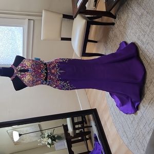 Size 4 purple multi color 2 piece embroidered prom dress by Sparkle Prom NWOT
